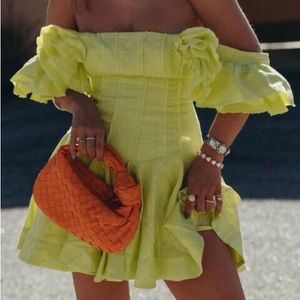 Aje Breathless Frill Sleeve Mini Dress In Colour Lime Green Size small